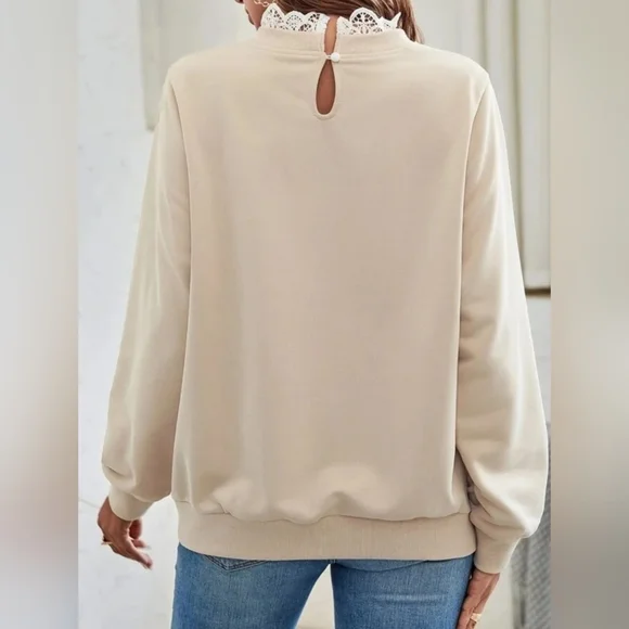 SHEIN Frenchy Heart Embroidery Contrast Lace Sweatshirt Size M UK 10 - Picture 2 of 13